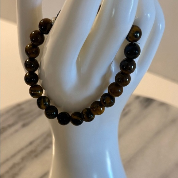 NWOT Round Natural Tiger Eye Stone Adjustable Necklace & Bracelet 8m 2 Piece Set - Picture 3 of 11